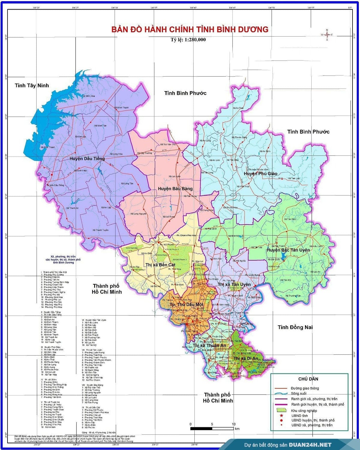 bản đồ hành chính tỉnh Bình Dương